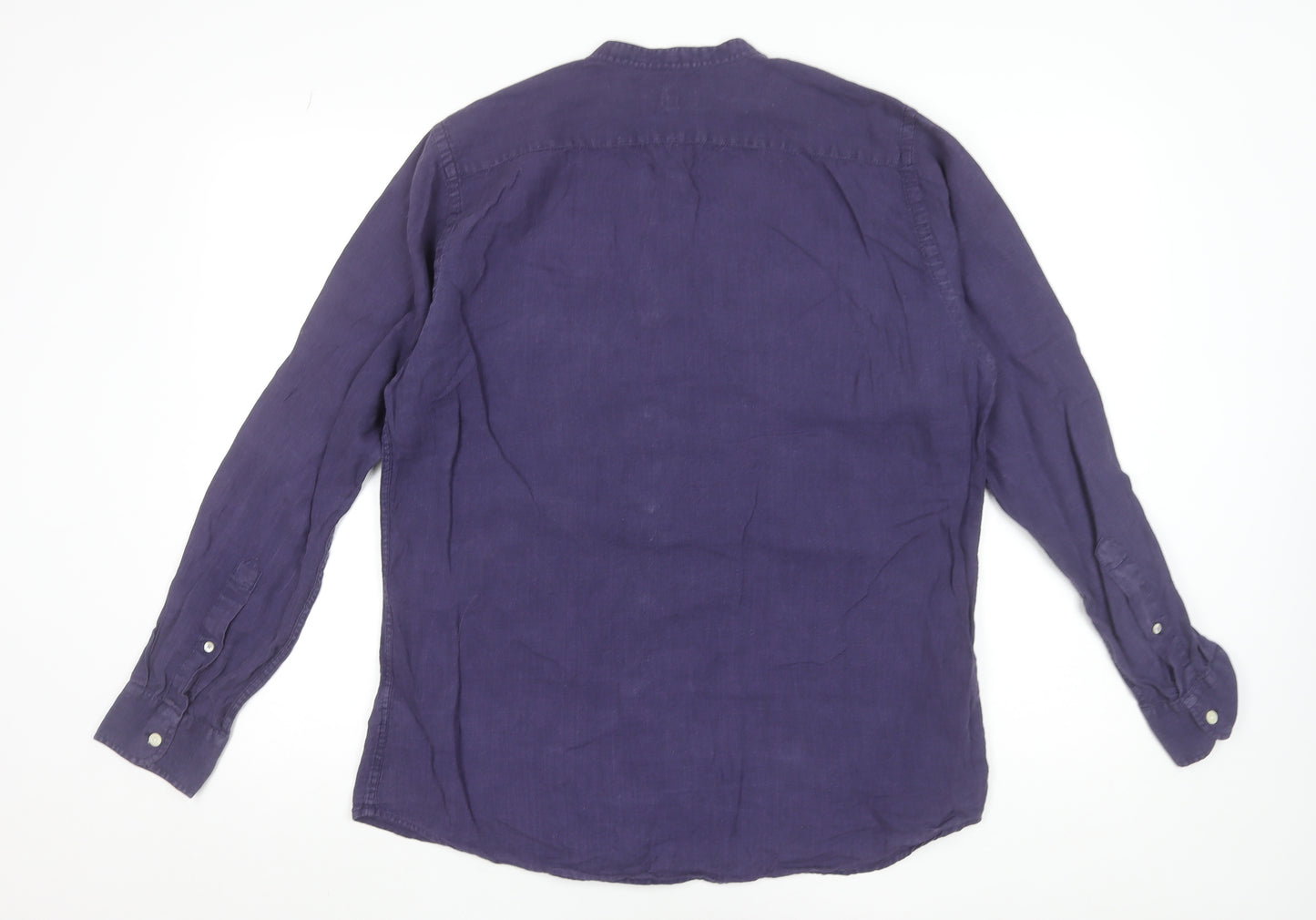 Fitz & Fro Men’s Purple Linen Long Sleeve Band Collar Shirt M