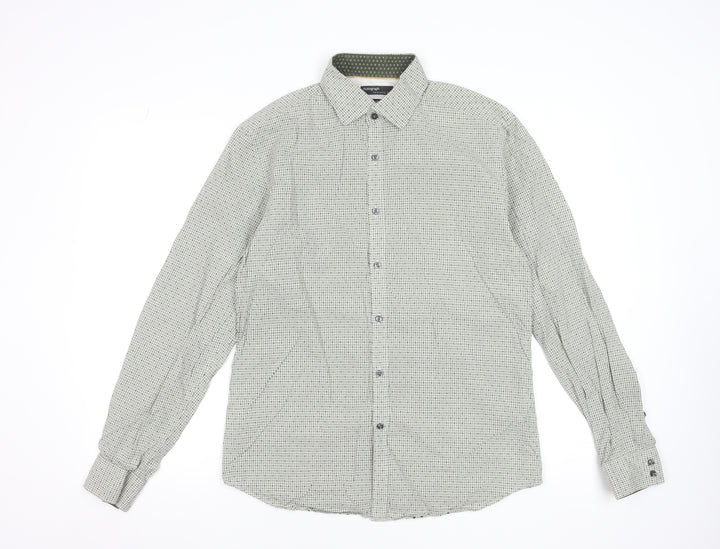 Marks and Spencer Men's Green Check Cotton Dress Shirt Medium