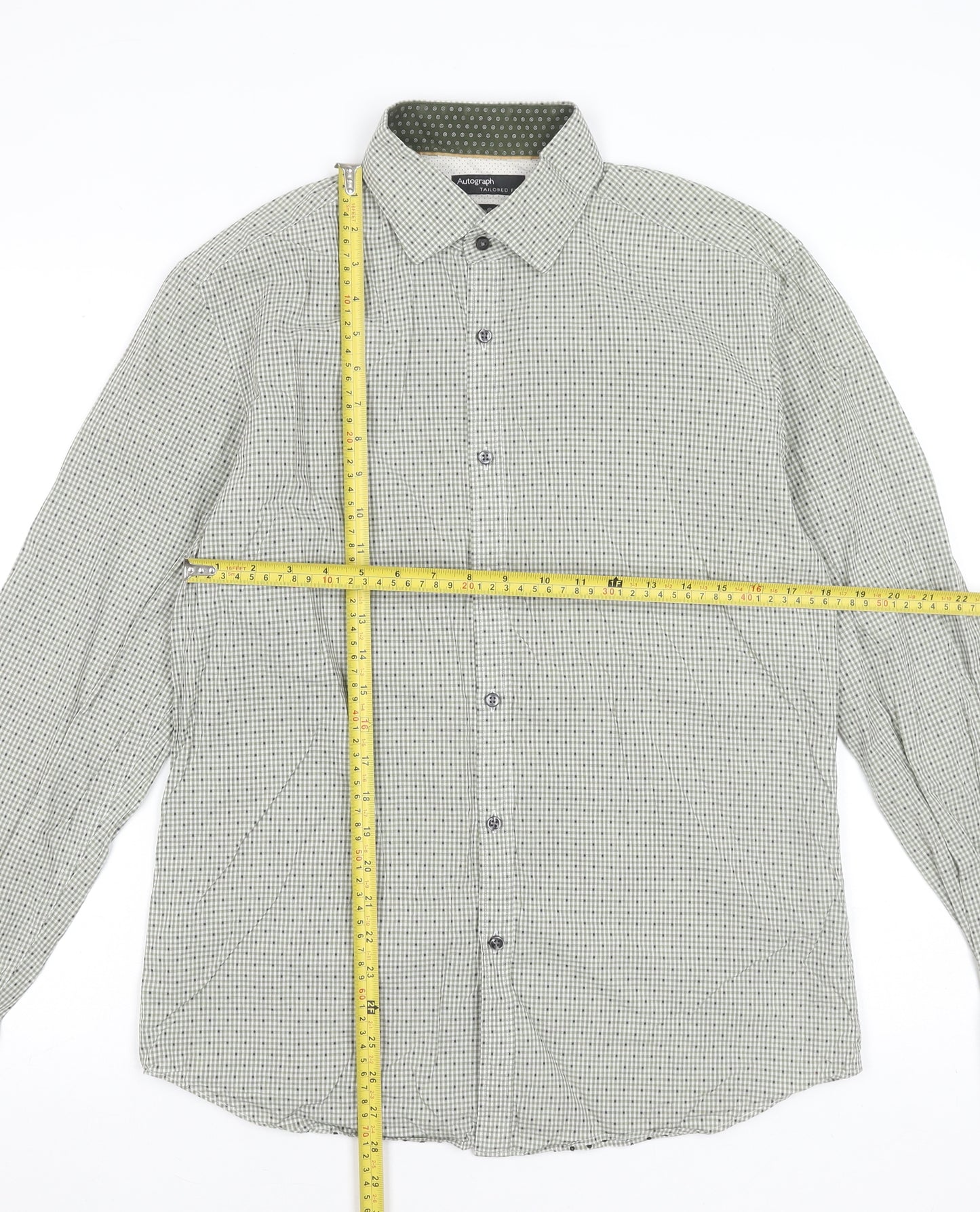 Marks and Spencer Men's Green Check Cotton Dress Shirt Medium