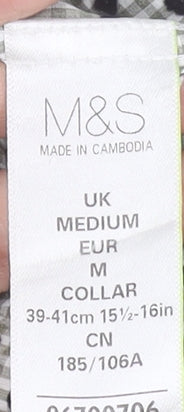 Marks and Spencer Men's Green Check Cotton Dress Shirt Medium