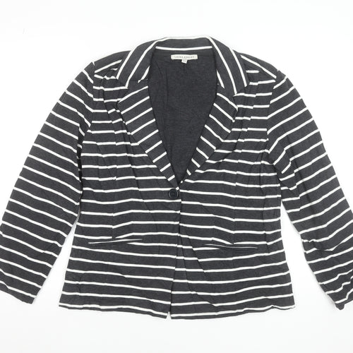 Laura Ashley Women’s Black White Striped Cotton Blazer UK 14