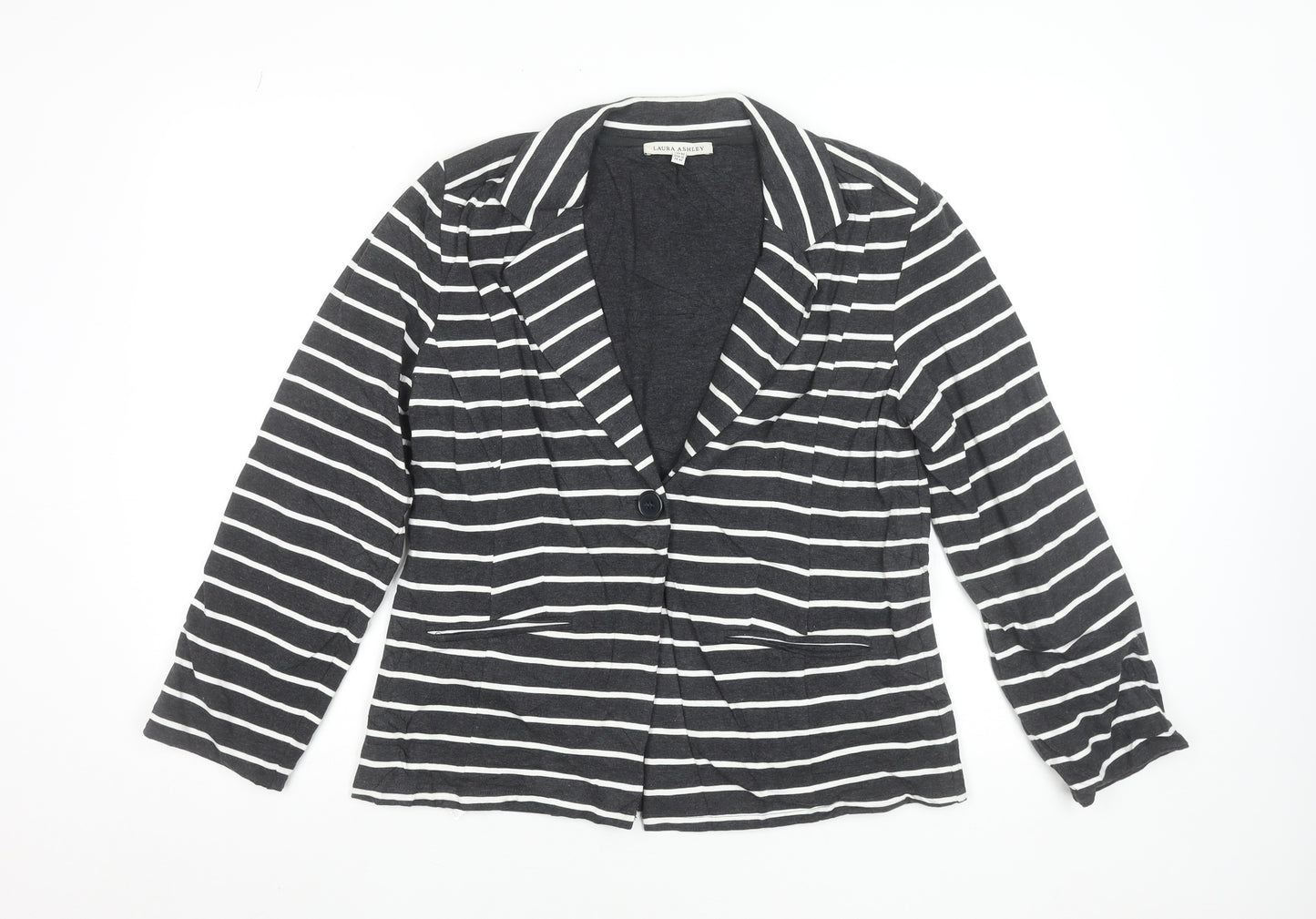 Laura Ashley Women’s Black White Striped Cotton Blazer UK 14