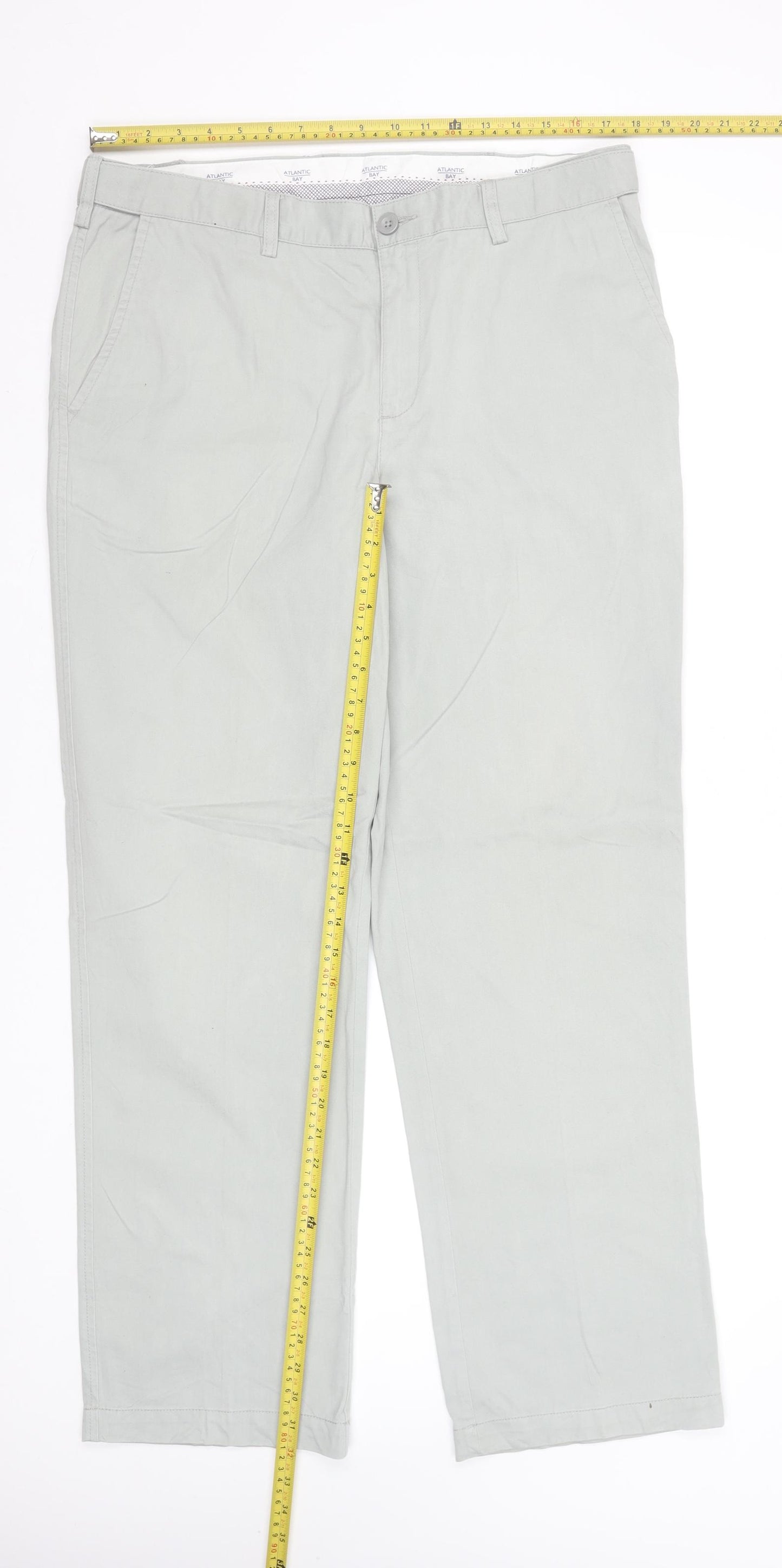 BHS Men’s Grey Chino Trousers 36W 31L Cotton Regular Fit