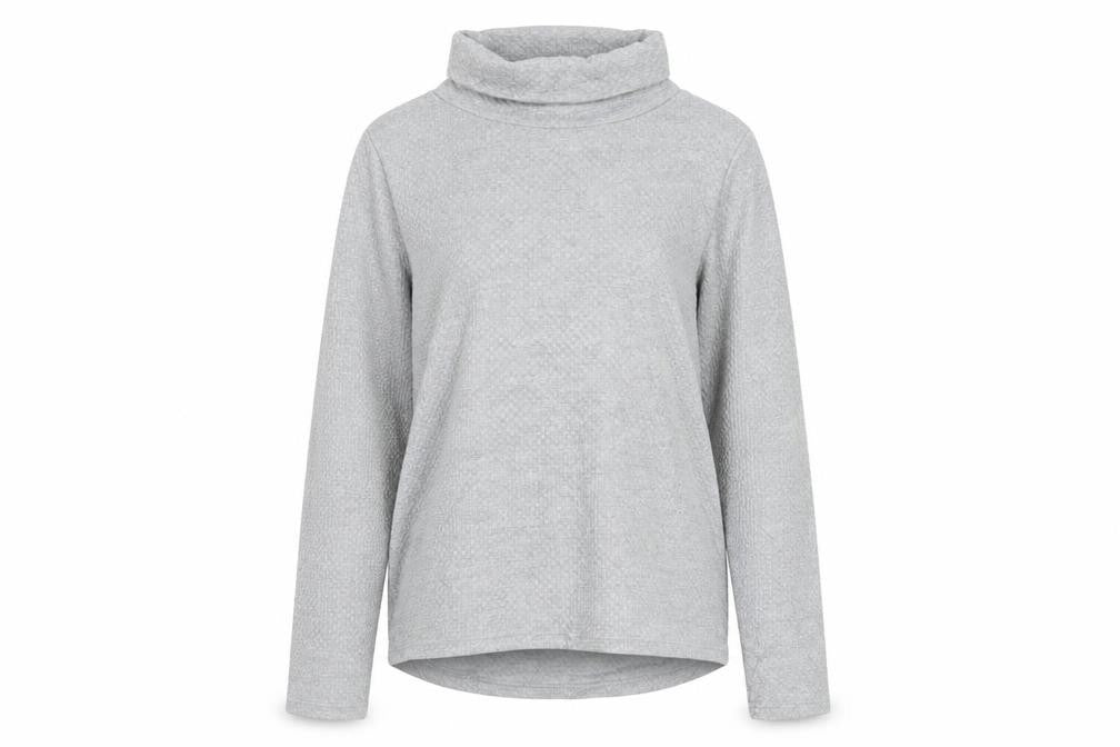 Front view of Souluxe Women’s Grey Roll Neck Long Sleeve Basic Top, size S