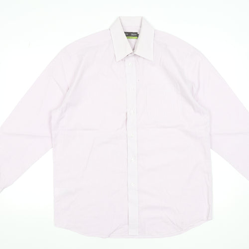 Marks and Spencer Men's Pink Striped Long Sleeve Dress Shirt 15.5in Collar