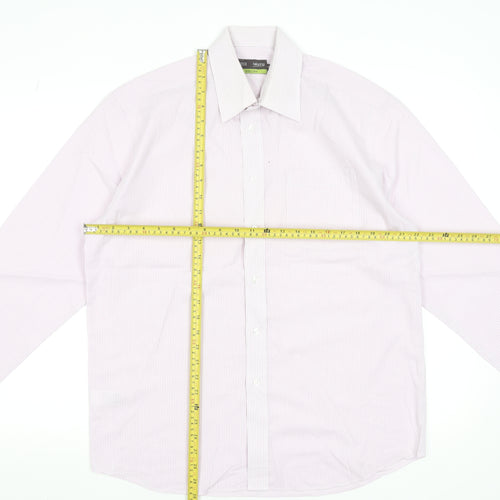 Marks and Spencer Men's Pink Striped Long Sleeve Dress Shirt 15.5in Collar
