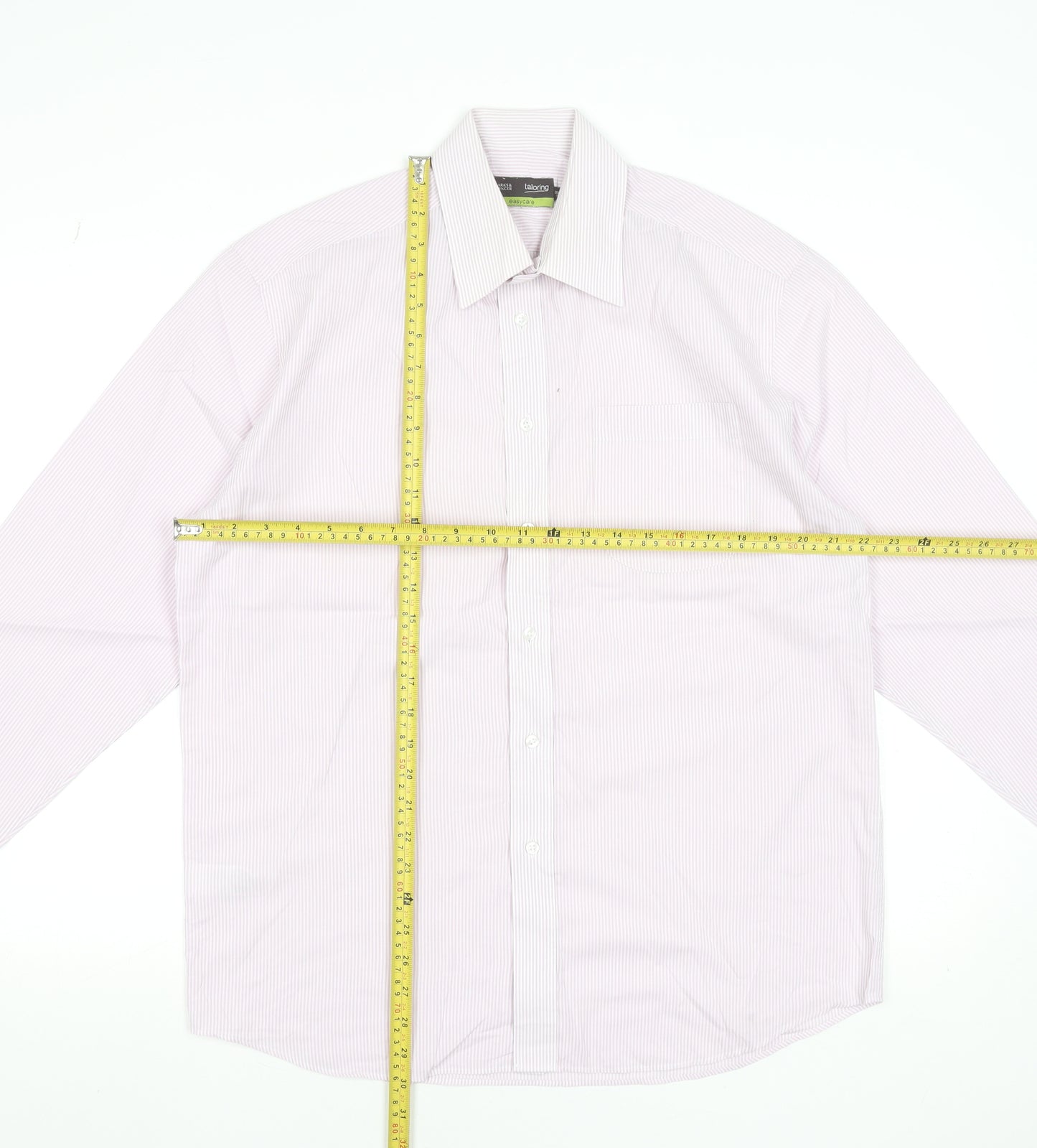 Marks and Spencer Men's Pink Striped Long Sleeve Dress Shirt 15.5in Collar