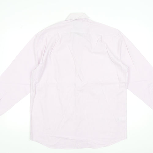 Marks and Spencer Men's Pink Striped Long Sleeve Dress Shirt 15.5in Collar