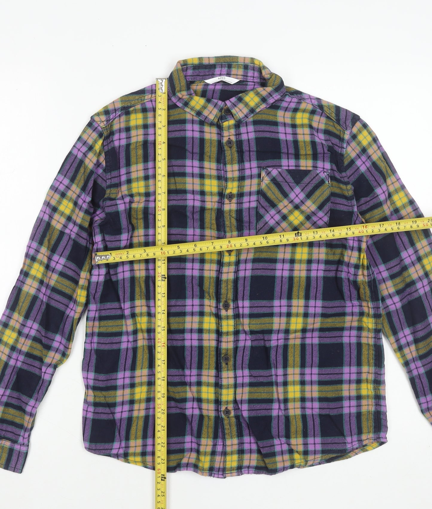 Marks and Spencer Girls Multicoloured Plaid Cotton Flannel Shirt 13 Years