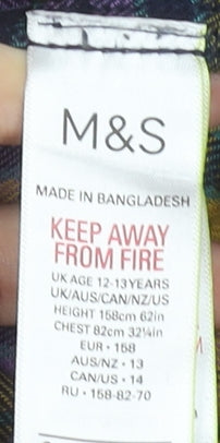 Marks and Spencer Girls Multicoloured Plaid Cotton Flannel Shirt 13 Years