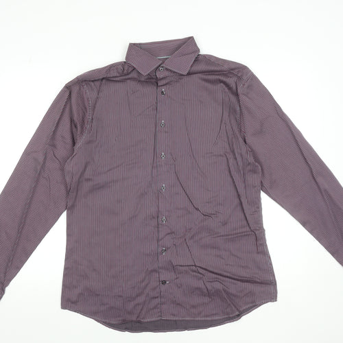 Seidensticker Men's Red Striped Long Sleeve Cotton Dress Shirt 16in Collar Regular Fit