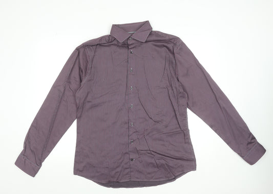 Seidensticker Men's Red Striped Long Sleeve Cotton Dress Shirt 16in Collar Regular Fit