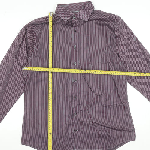 Seidensticker Men's Red Striped Long Sleeve Cotton Dress Shirt 16in Collar Regular Fit