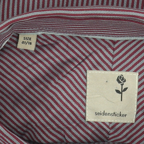 Seidensticker Men's Red Striped Long Sleeve Cotton Dress Shirt 16in Collar Regular Fit