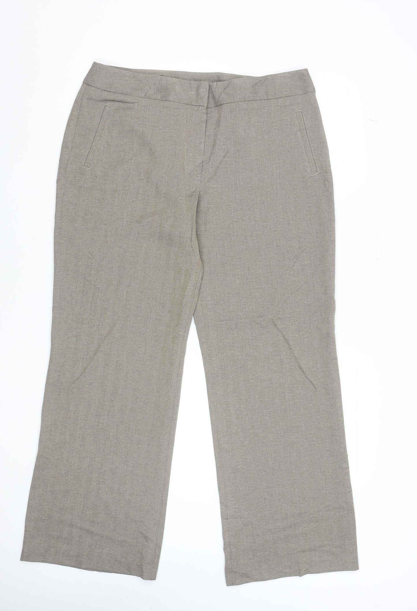 Marks and Spencer Women Beige Straight Leg Trousers Size 16 Polyester Workwear