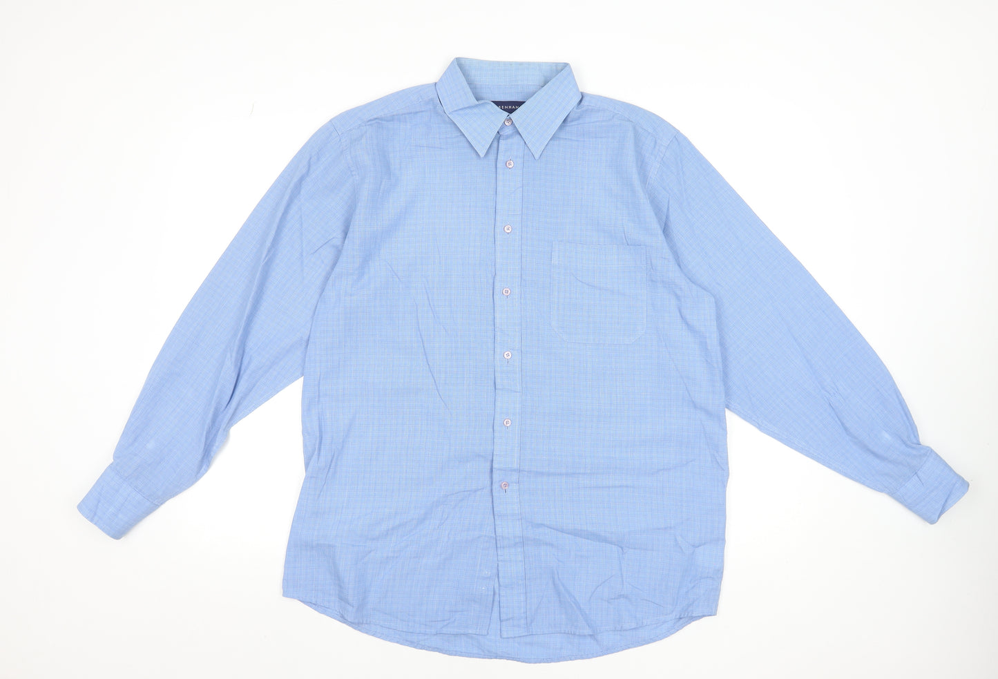 Debenhams Men's Blue Check Long Sleeve Regular Fit Dress Shirt 16in