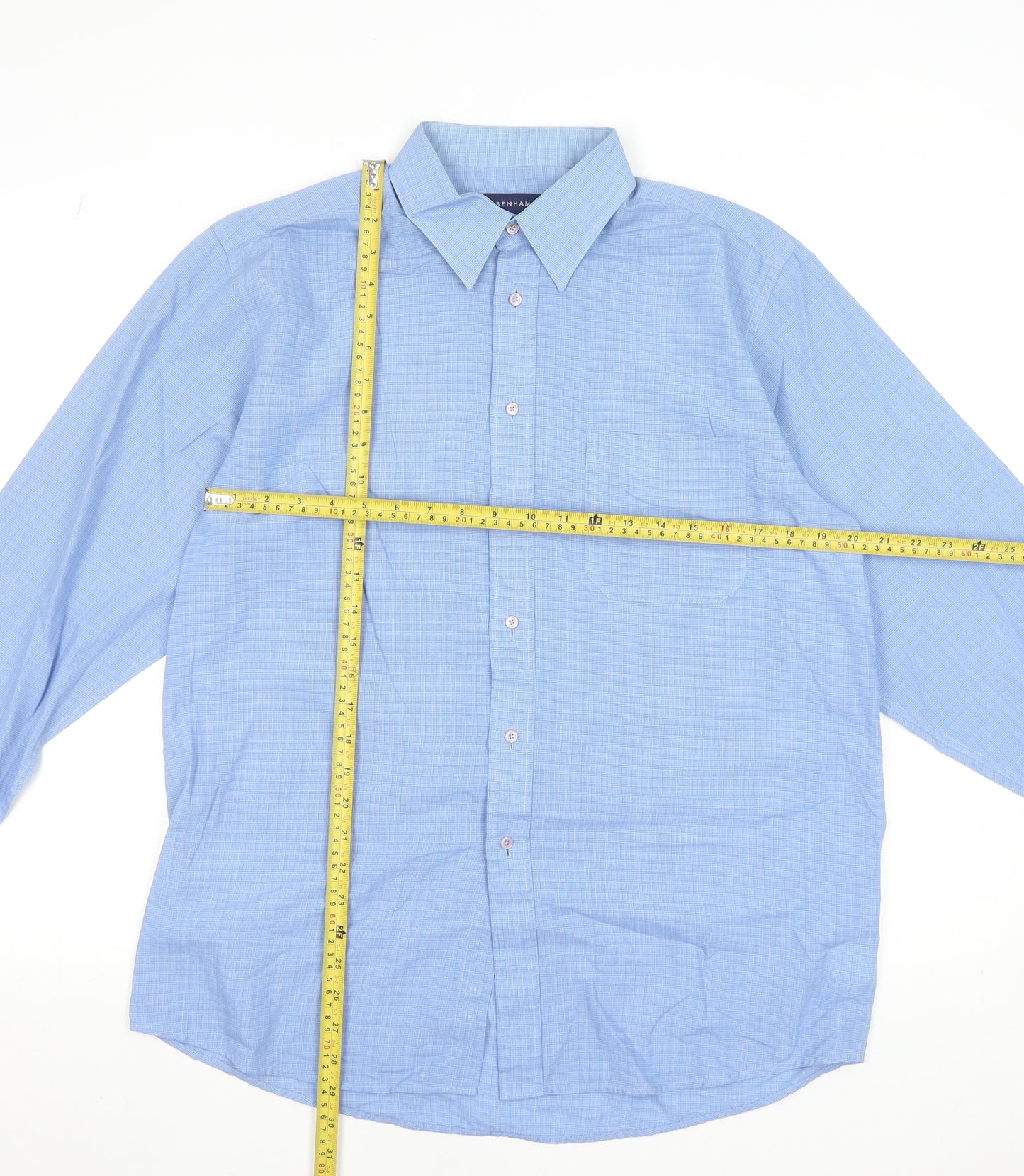 Debenhams Men's Blue Check Long Sleeve Regular Fit Dress Shirt 16in