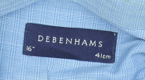 Debenhams Men's Blue Check Long Sleeve Regular Fit Dress Shirt 16in