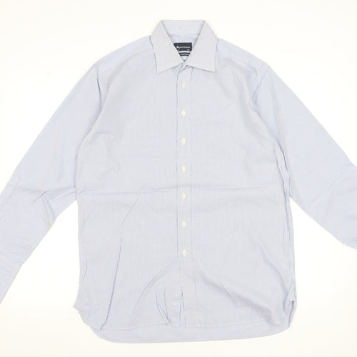 Aquascutum Men’s Blue Striped Two-Fold Cotton Formal Dress Shirt 15.5R