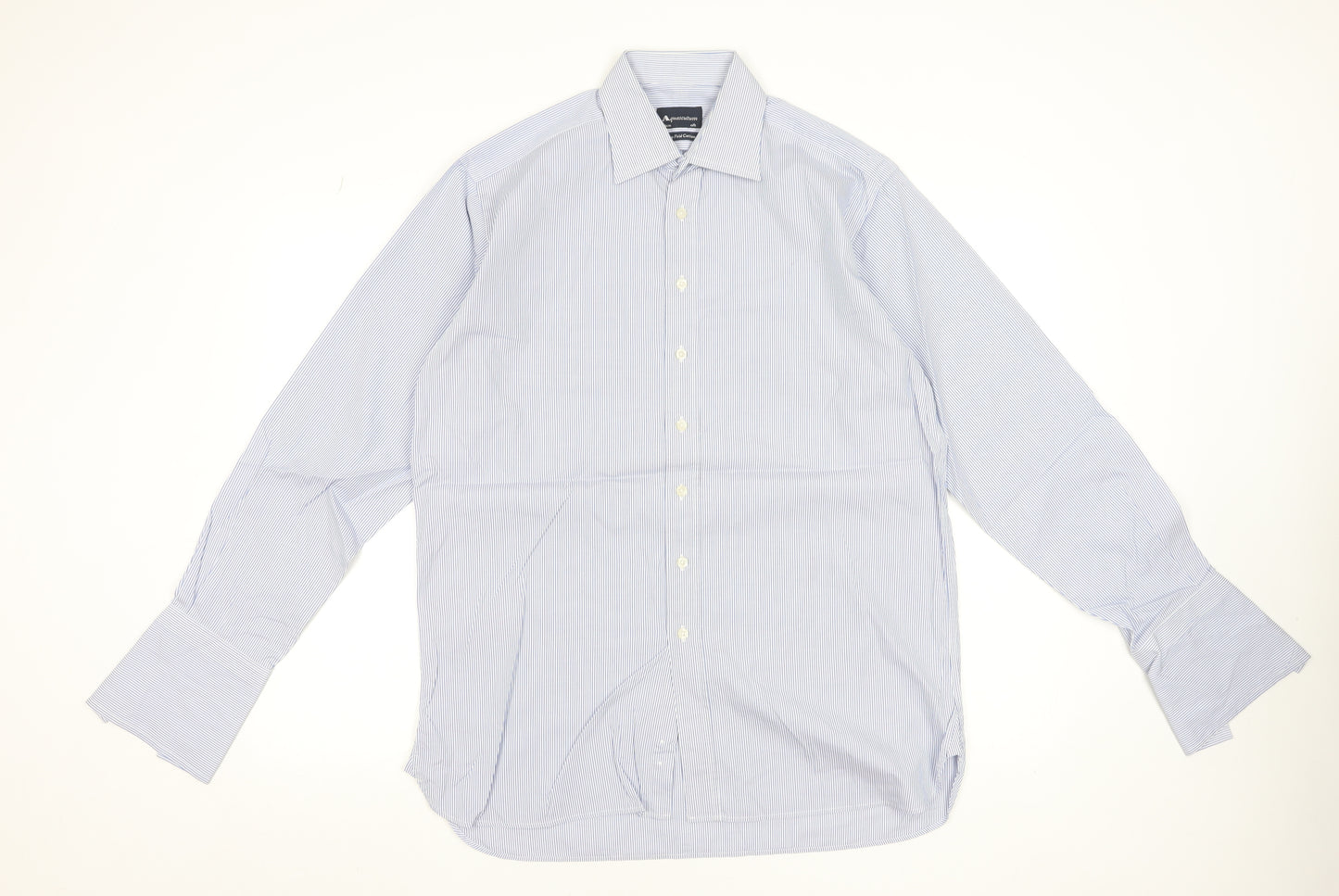 Aquascutum Men’s Blue Striped Two-Fold Cotton Formal Dress Shirt 15.5R