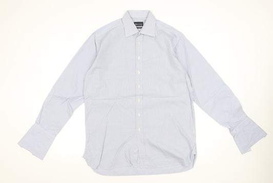 Aquascutum Men’s Blue Striped Two-Fold Cotton Formal Dress Shirt 15.5R