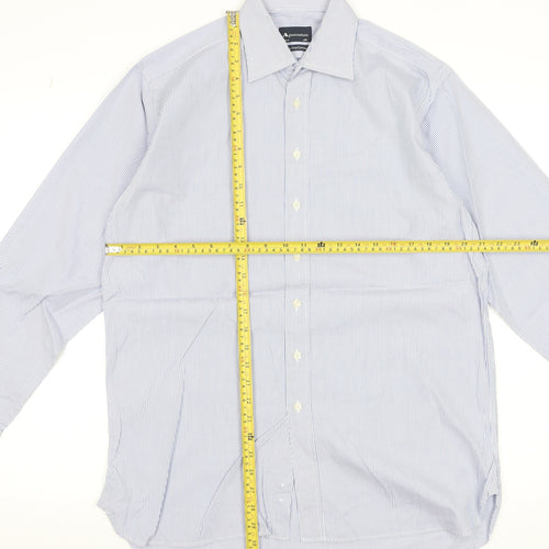 Aquascutum Men’s Blue Striped Two-Fold Cotton Formal Dress Shirt 15.5R