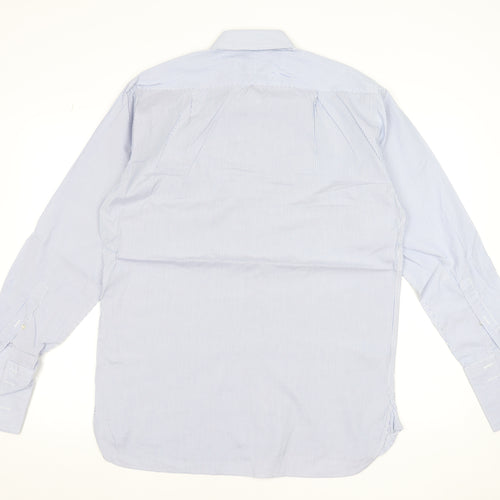 Aquascutum Men’s Blue Striped Two-Fold Cotton Formal Dress Shirt 15.5R