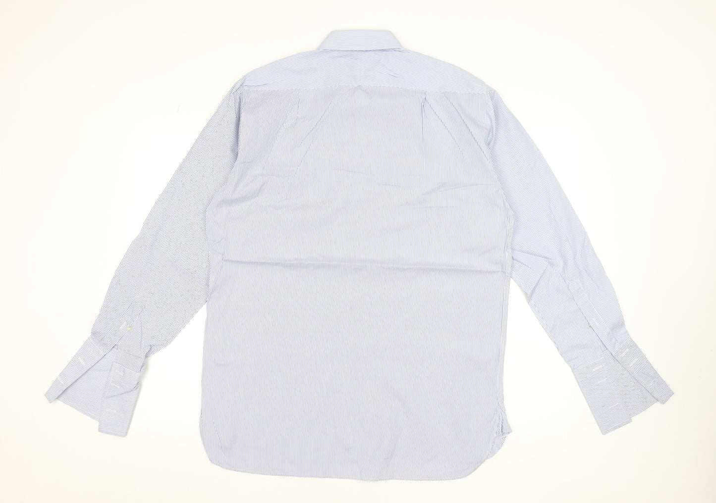 Aquascutum Men’s Blue Striped Two-Fold Cotton Formal Dress Shirt 15.5R