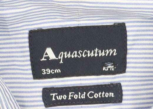 Aquascutum Men’s Blue Striped Two-Fold Cotton Formal Dress Shirt 15.5R