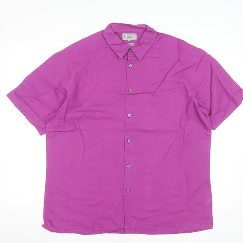 Marks and Spencer Men's Purple Linen Blend Short Sleeve Button-Up Shirt L 41-43"