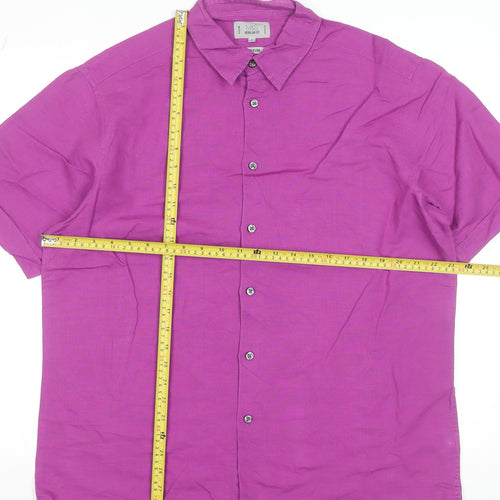 Marks and Spencer Men's Purple Linen Blend Short Sleeve Button-Up Shirt L 41-43"