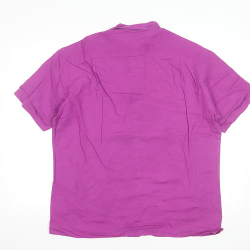 Marks and Spencer Men's Purple Linen Blend Short Sleeve Button-Up Shirt L 41-43"
