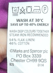 Marks and Spencer Men's Purple Linen Blend Short Sleeve Button-Up Shirt L 41-43"