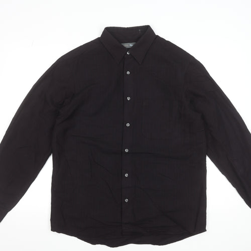 Marks and Spencer Men's Black Striped Viscose Blend Long Sleeve Dress Shirt M