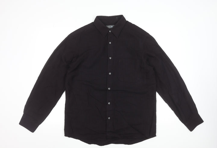 Marks and Spencer Men's Black Striped Viscose Blend Long Sleeve Dress Shirt M