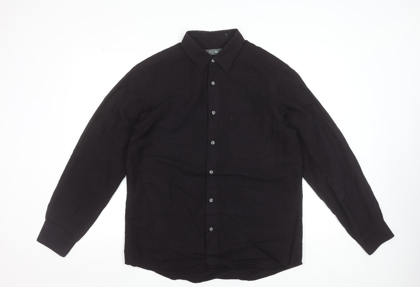 Marks and Spencer Men's Black Striped Viscose Blend Long Sleeve Dress Shirt M