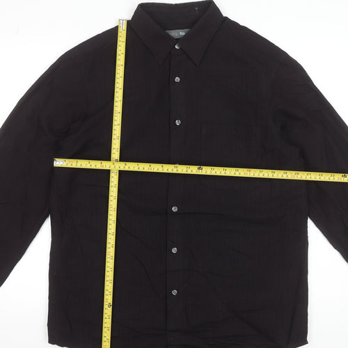 Marks and Spencer Men's Black Striped Viscose Blend Long Sleeve Dress Shirt M