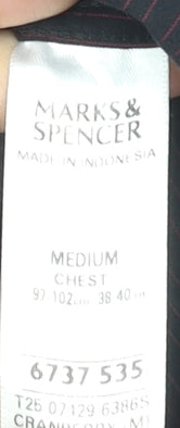Marks and Spencer Men's Black Striped Viscose Blend Long Sleeve Dress Shirt M