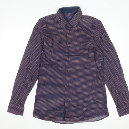 Next Men's Purple Geometric 39cm Regular Fit Cotton Formal Shirt