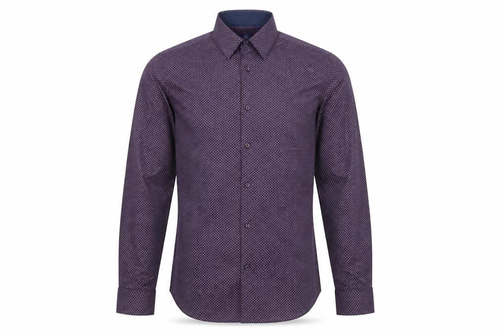 Next Men's Purple Geometric 39cm Regular Fit Cotton Formal Shirt