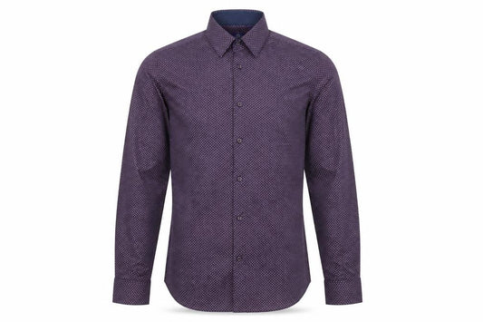 Next Men's Purple Geometric 39cm Regular Fit Cotton Formal Shirt