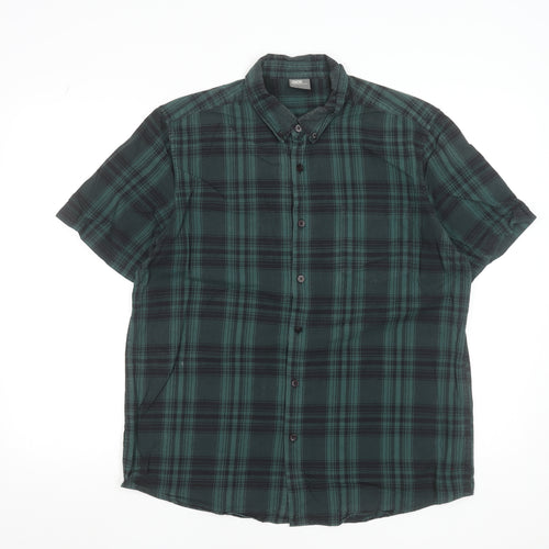 ASOS Men Green Plaid Cotton Short Sleeve Button-Up Shirt Size L