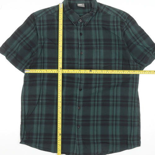 ASOS Men Green Plaid Cotton Short Sleeve Button-Up Shirt Size L