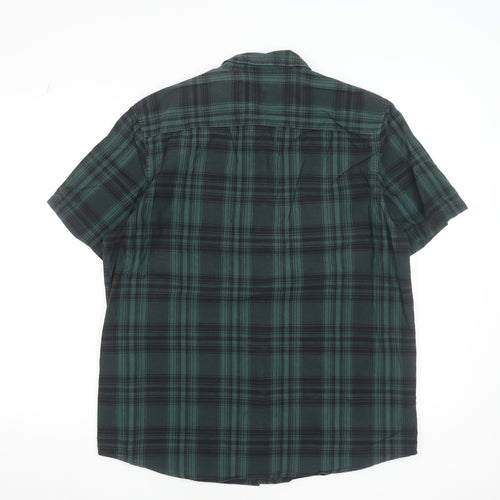 ASOS Men Green Plaid Cotton Short Sleeve Button-Up Shirt Size L