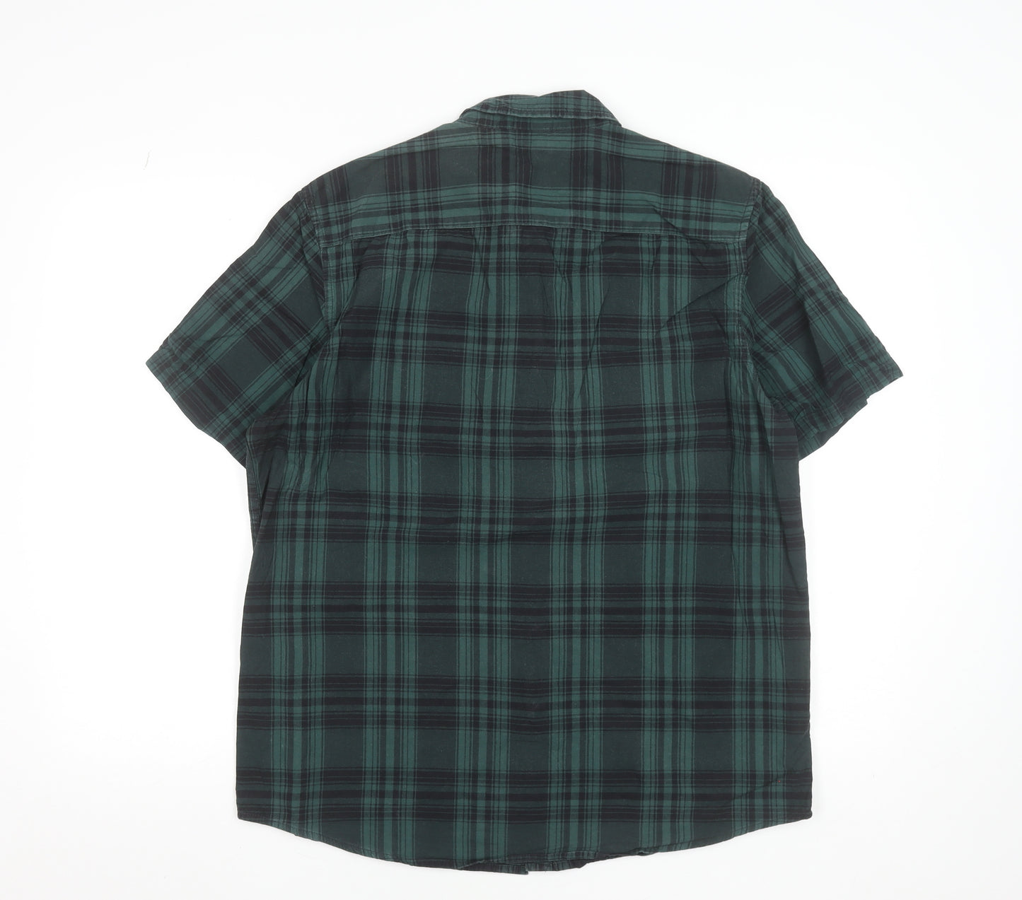 ASOS Men Green Plaid Cotton Short Sleeve Button-Up Shirt Size L