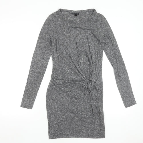 Topshop Women Grey Bodycon Ruched Jersey Dress Size 6