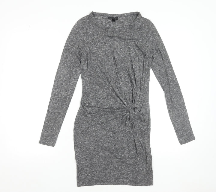 Topshop Women Grey Bodycon Ruched Jersey Dress Size 6