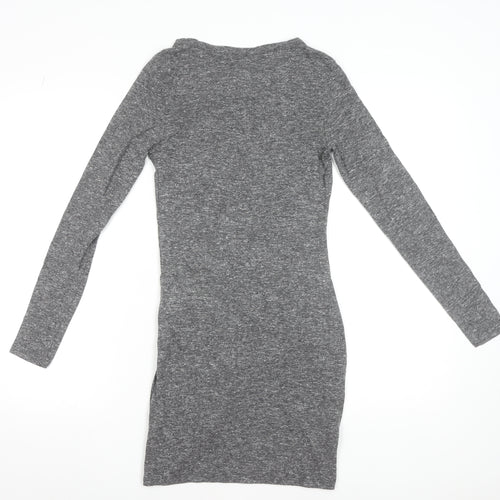 Topshop Women Grey Bodycon Ruched Jersey Dress Size 6