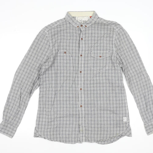 French Connection Men's Grey Check Button-Up Long Sleeve Shirt Size L