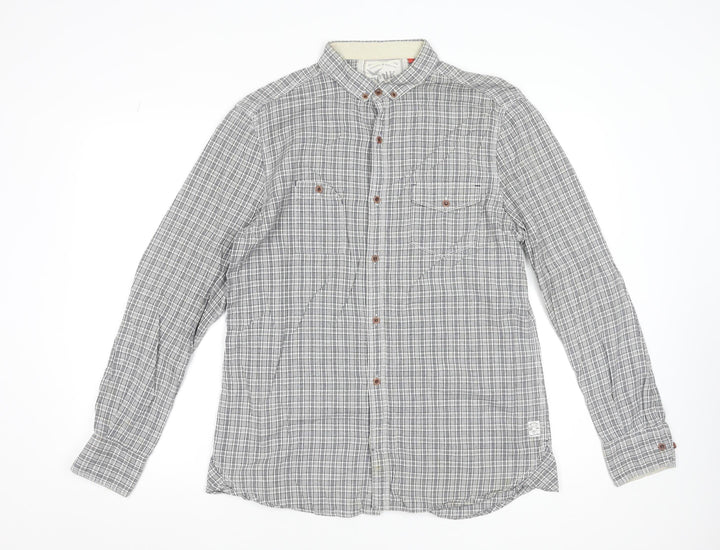 French Connection Men's Grey Check Button-Up Long Sleeve Shirt Size L